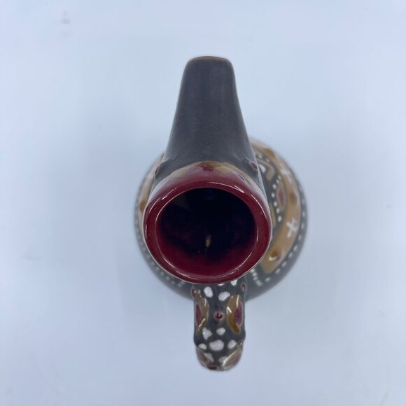 handcrafted vintage ceramic pitcher with tribal motifs & handle - Picture 6 of 6